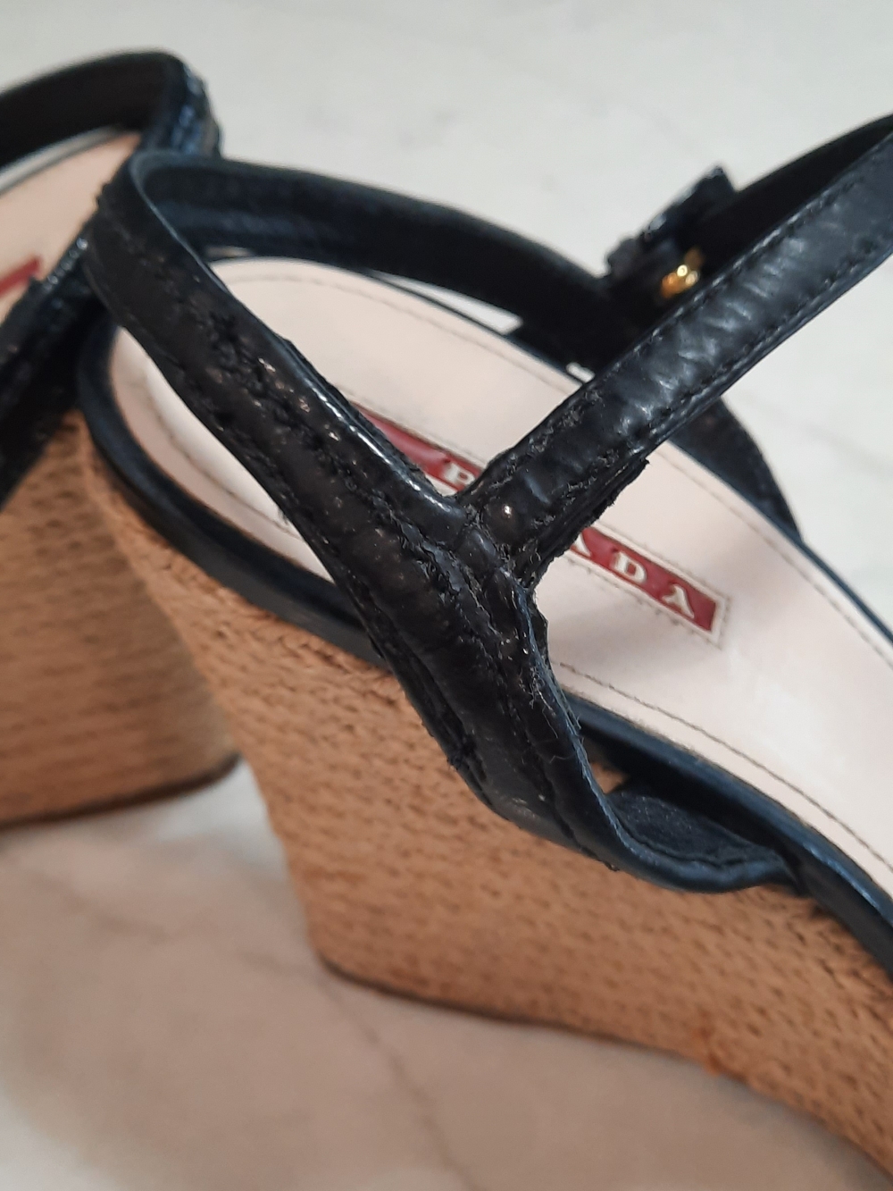 Prada Black Leather Bow Wedge Espadrilles - Picture 4 of 6